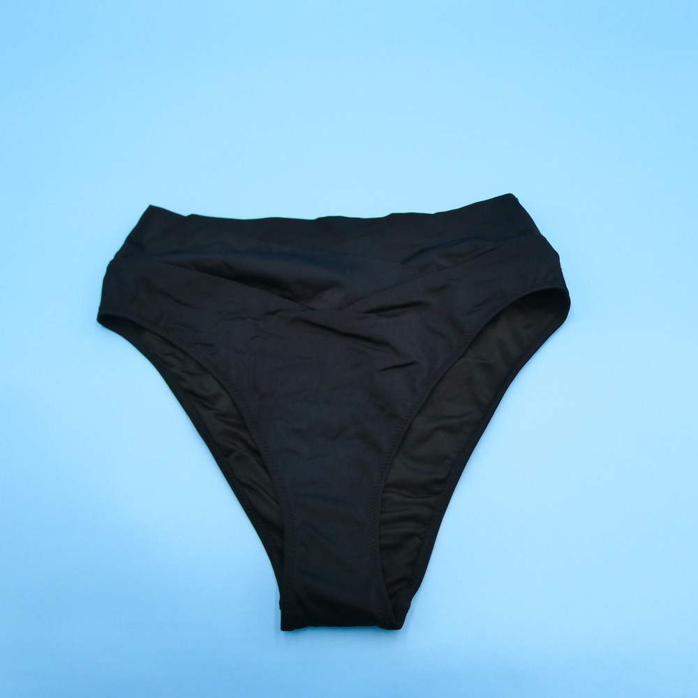 Pink Bikini Bottom‎ Womens Large V-Front High Waisted Black Swim Nylon Blend New